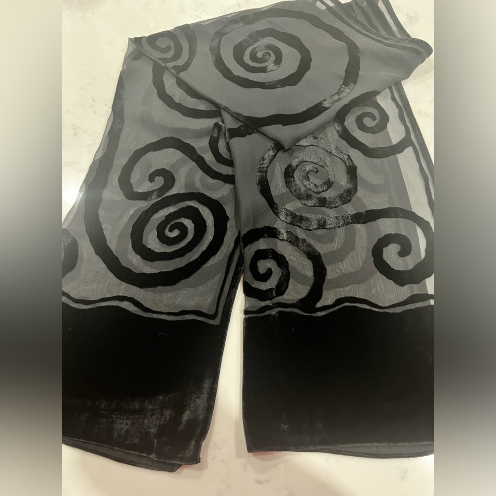 ECHO Black Rayon and Silk Velvet Burnout Scarf/Wrap
